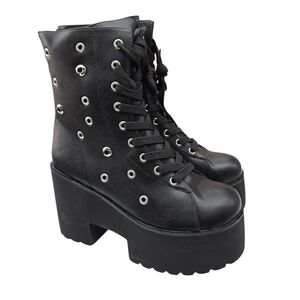 Hot Topic Black Grommet Lace-Up Platform Boots